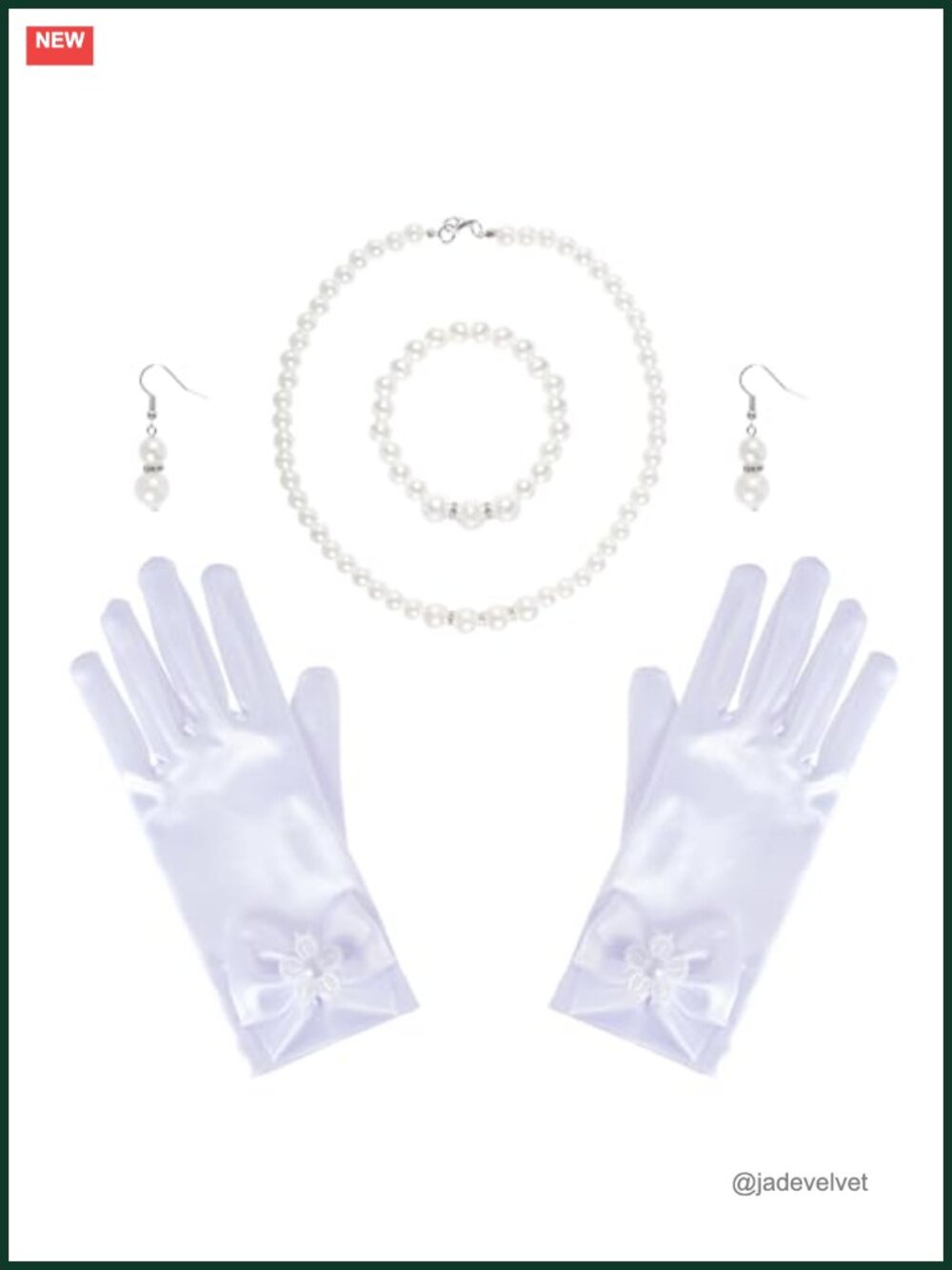 Satin Dress Gloves Pearl Necklace Earrings Bracelet Set for Wedding Party